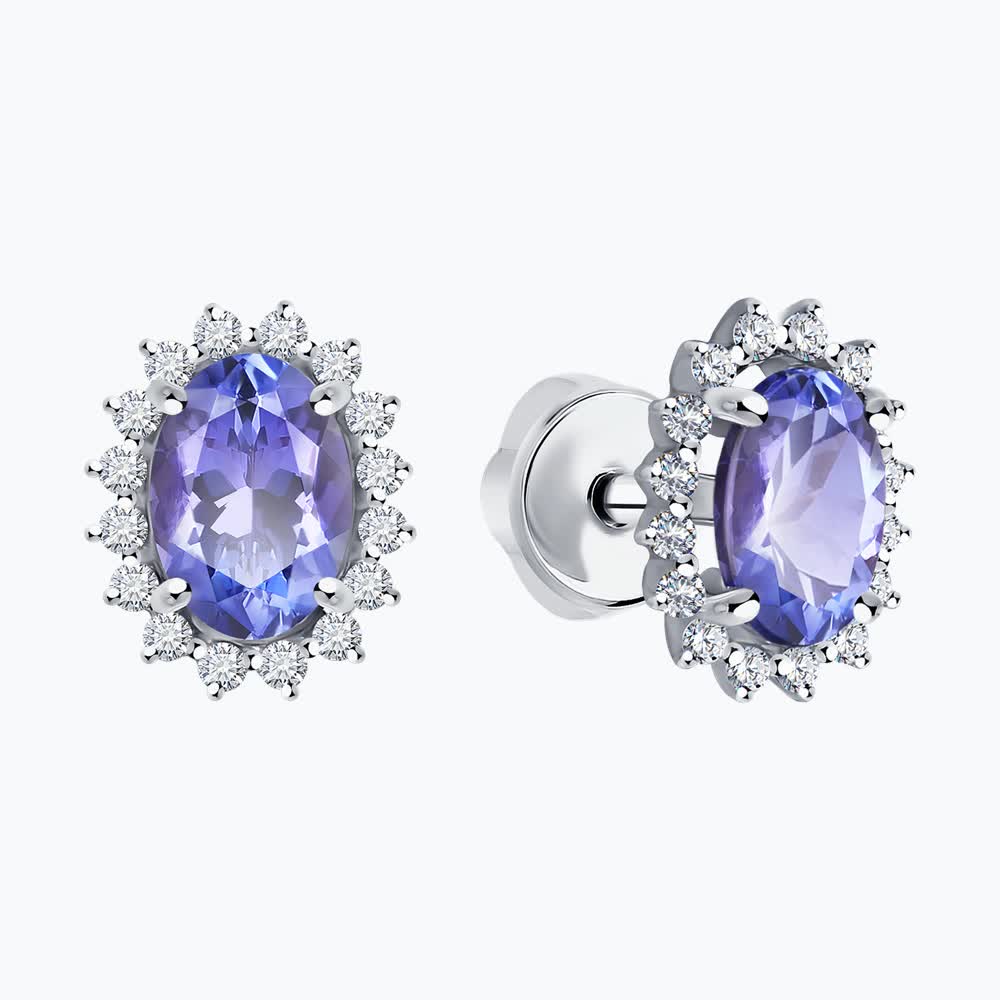 Cercei Sokolov din aur alb cu diamante și tanzanite
