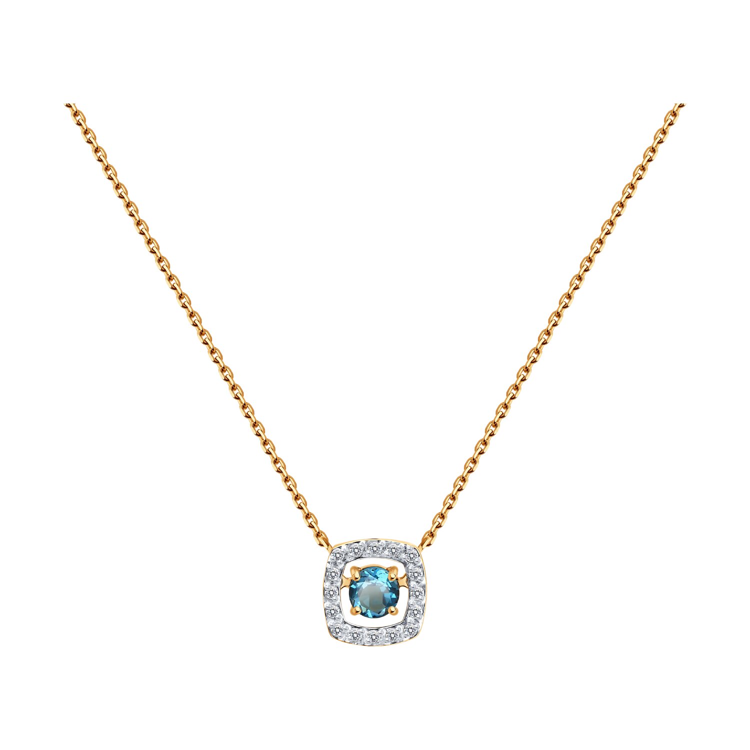 Colier Sokolov din aur cu topaz londonez și zirconii