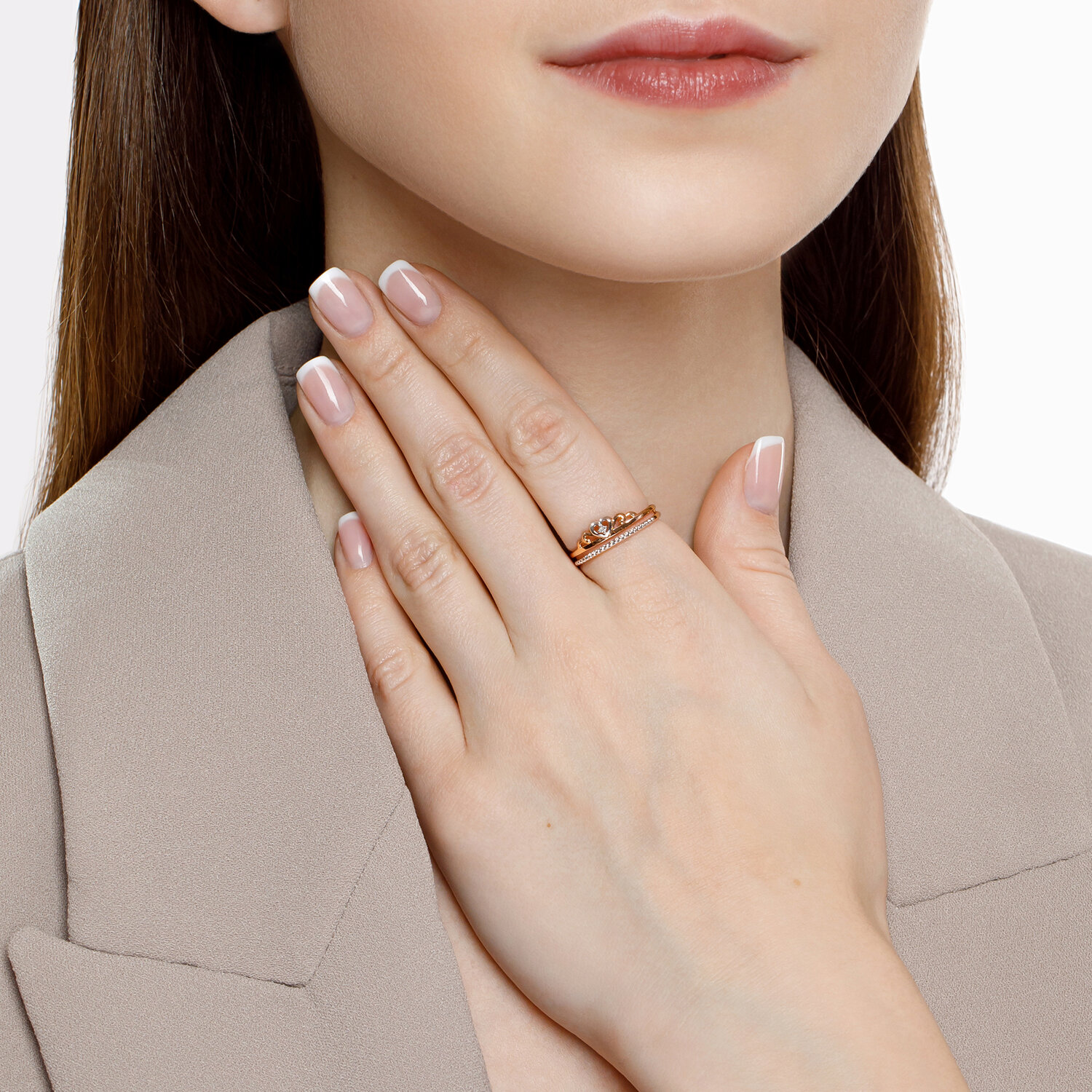 Inel Sokolov din aur roșu cu diamant