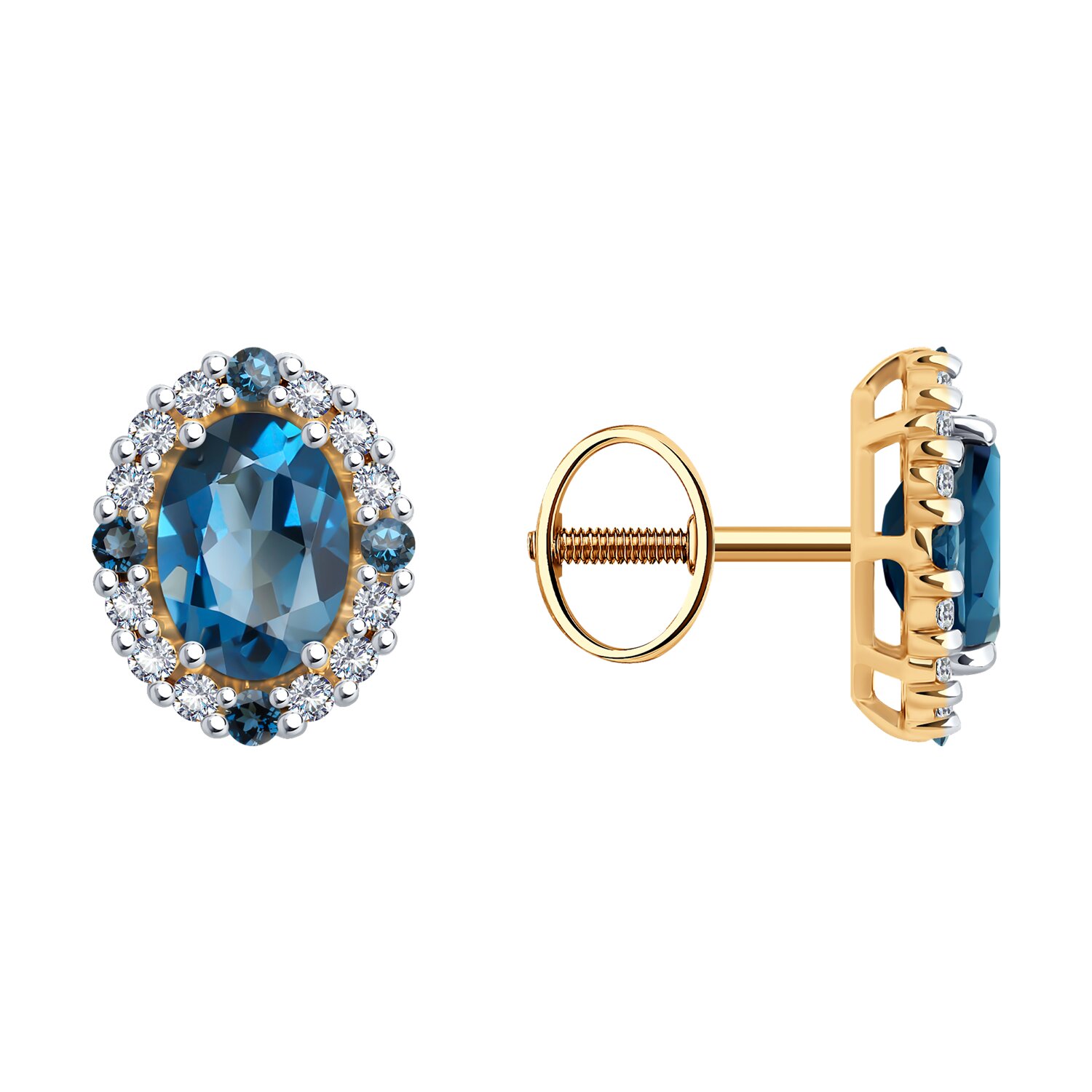 Cercei Sokolov din aur cu topaze londoneze și zirconii