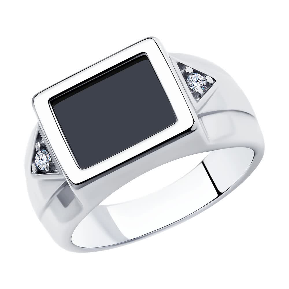 Inel Sokolov din argint cu zirconii si onix