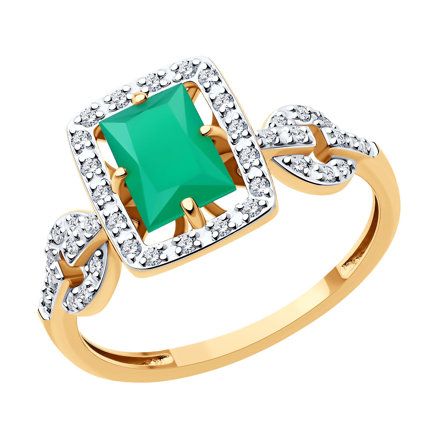 Inel Sokolov din aur cu agat și zirconii