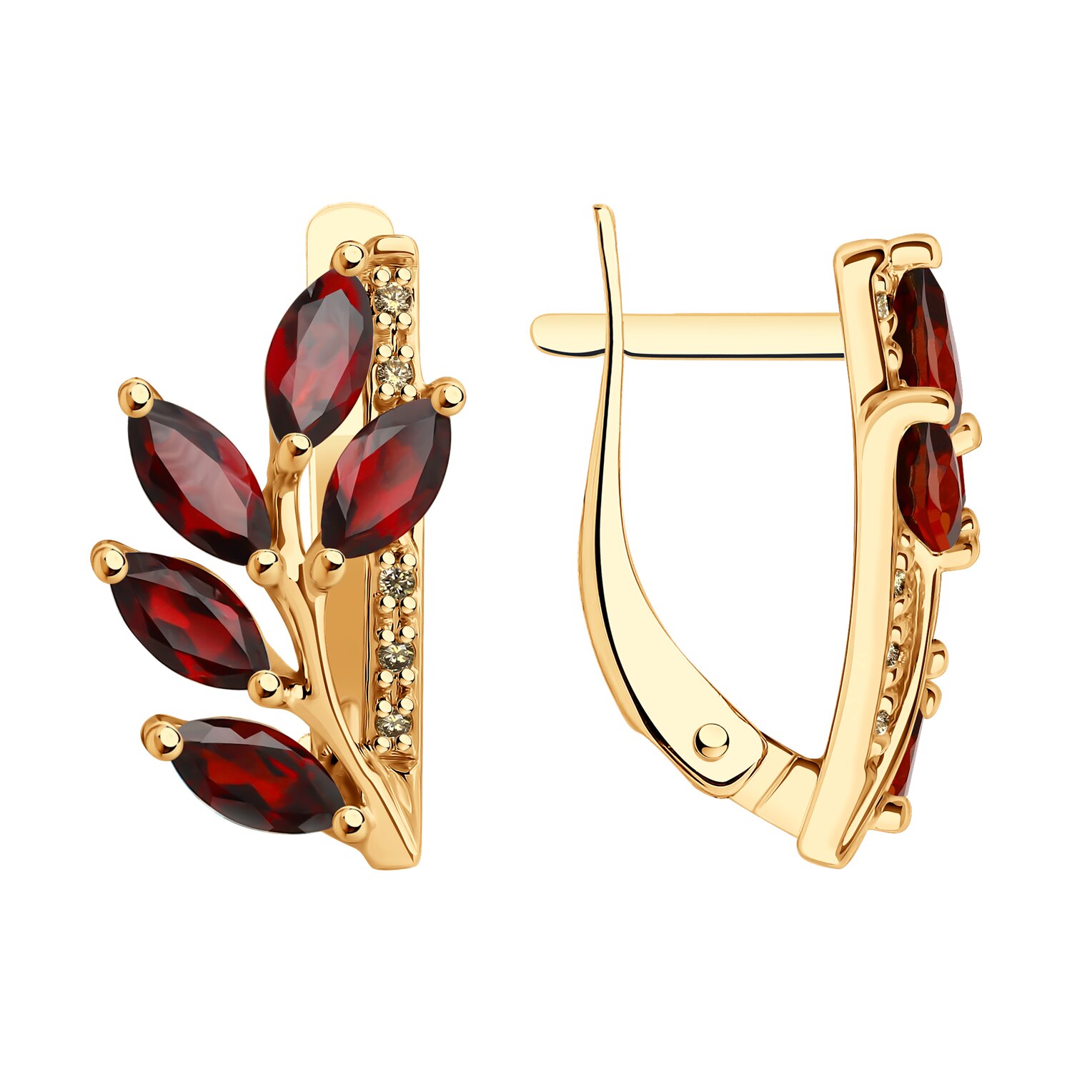 Cercei Sokolov din aur cu diamante și granate