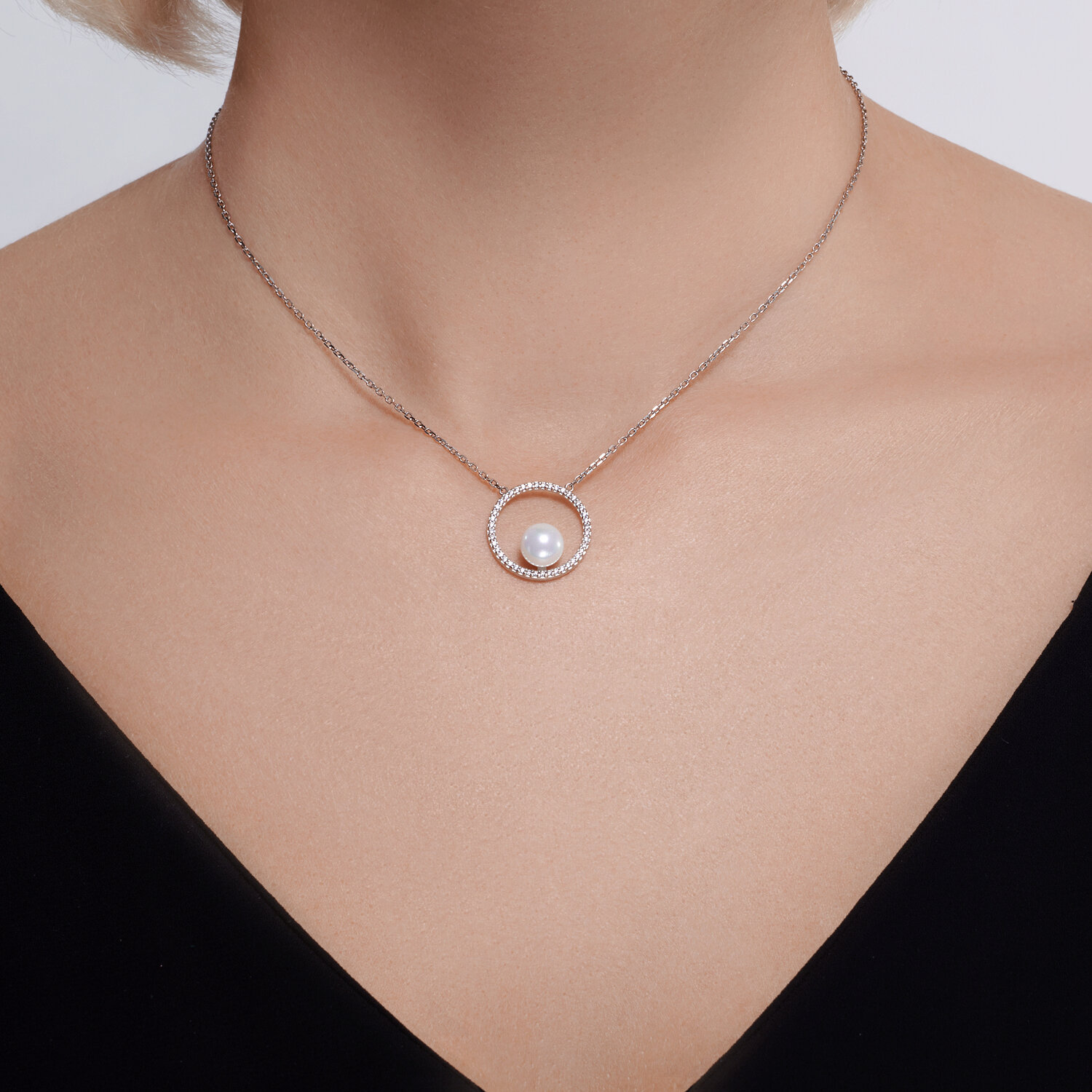 Colier Sokolov din argint cu zirconii si perla - image 3