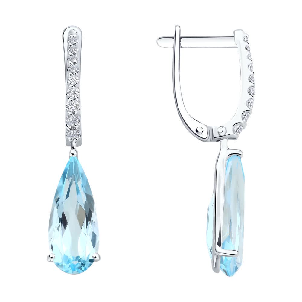 Cercei Sokolov din aur alb cu topaz si diamante crescute