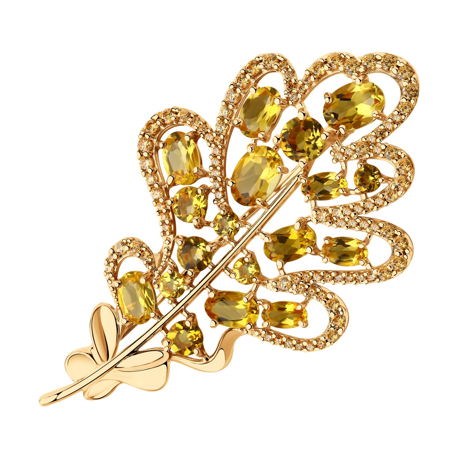 Broșă Sokolov din argint placat cu aur cu citrine și zirconii