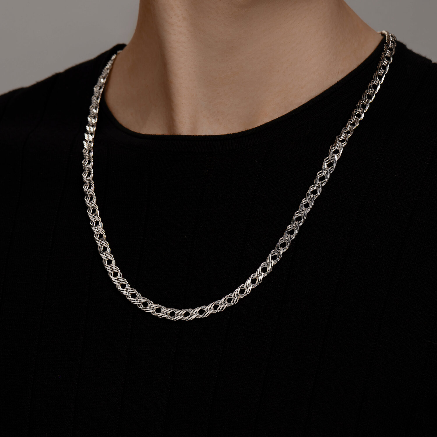 Lanț Sokolov pentru bărbați din argint, împletitura tripla cu romb