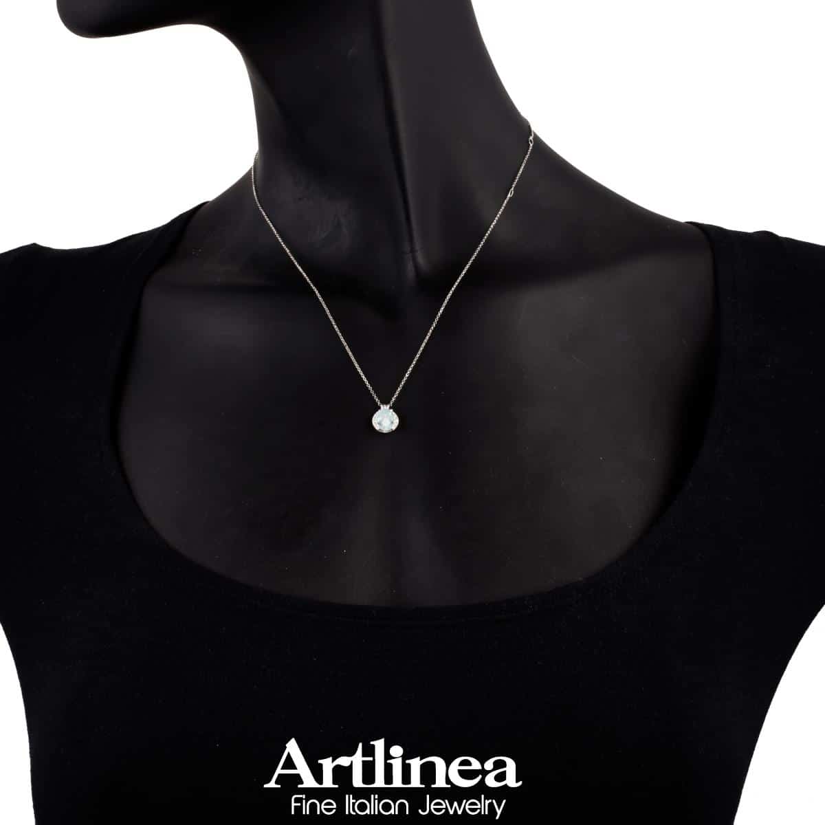 Colier Artlinea din aur alb cu diamante și aquamarin