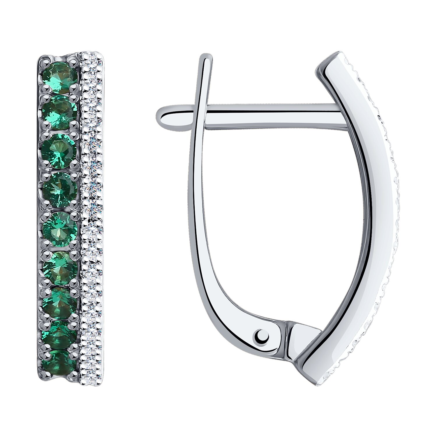 Cercei Sokolov din aur alb cu diamante și smaralde