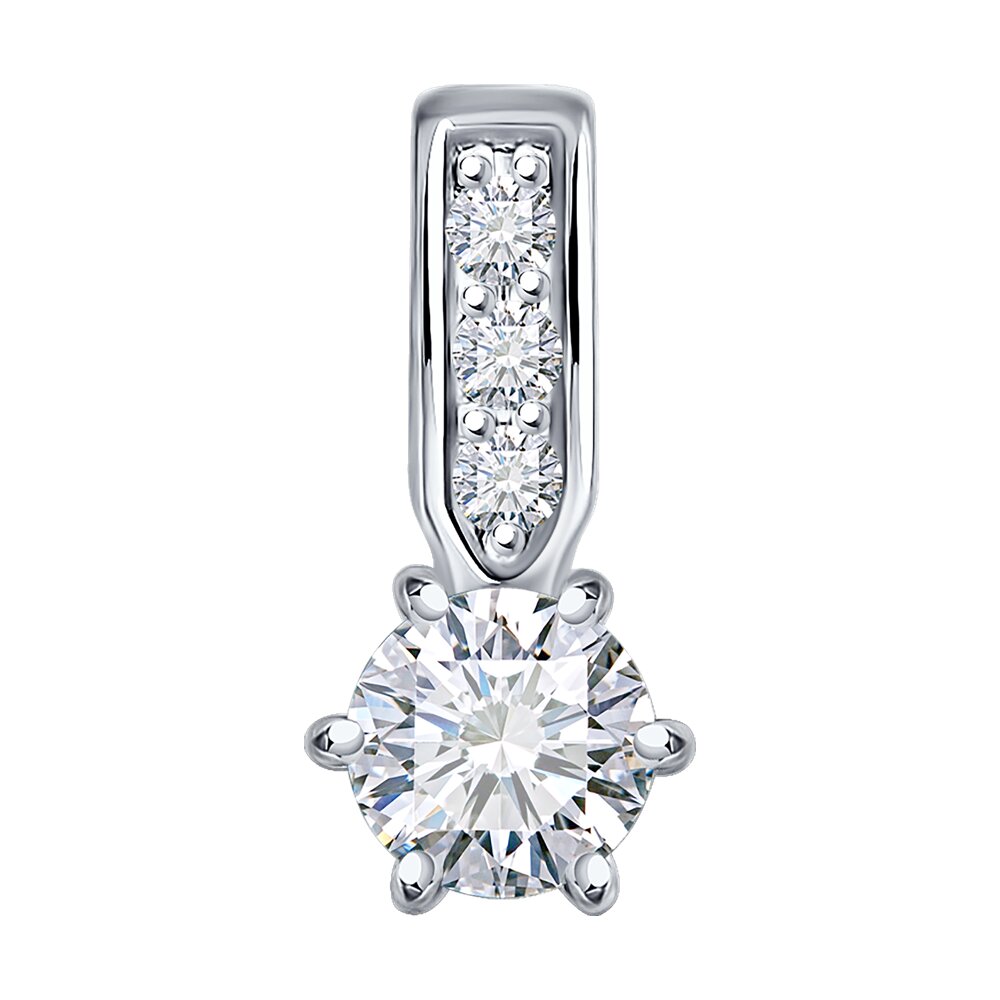 Pandantiv Sokolov din aur alb cu diamant crescut și rubin