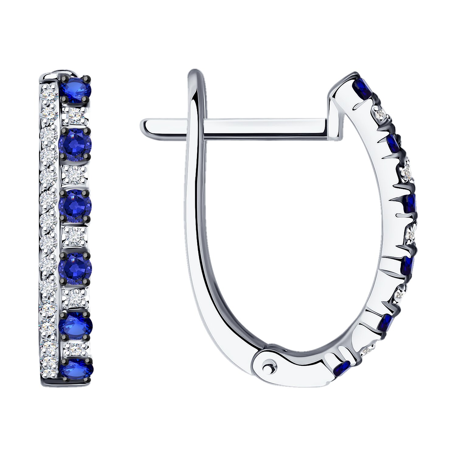 Cercei Sokolov din aur alb cu diamante și safire