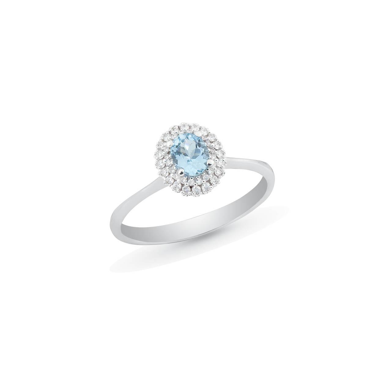 Inel Artlinea din aur alb cu diamante și acquamarin
