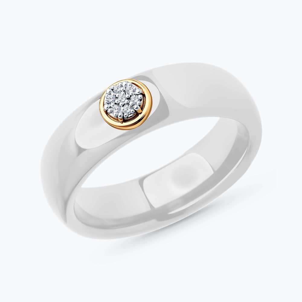 Inel Sokolov din aur cu diamante și inserții ceramice