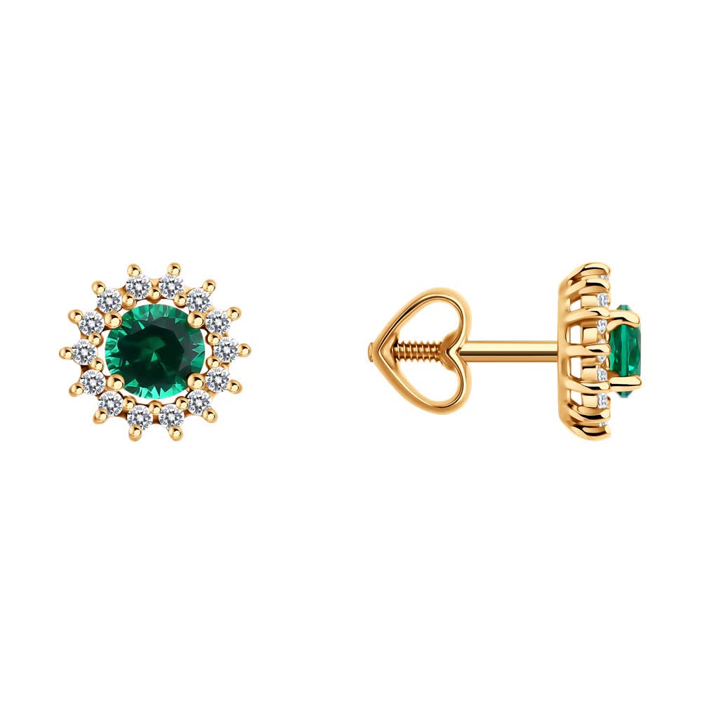 Cercei Sokolov din aur cu smaralade si zirconii