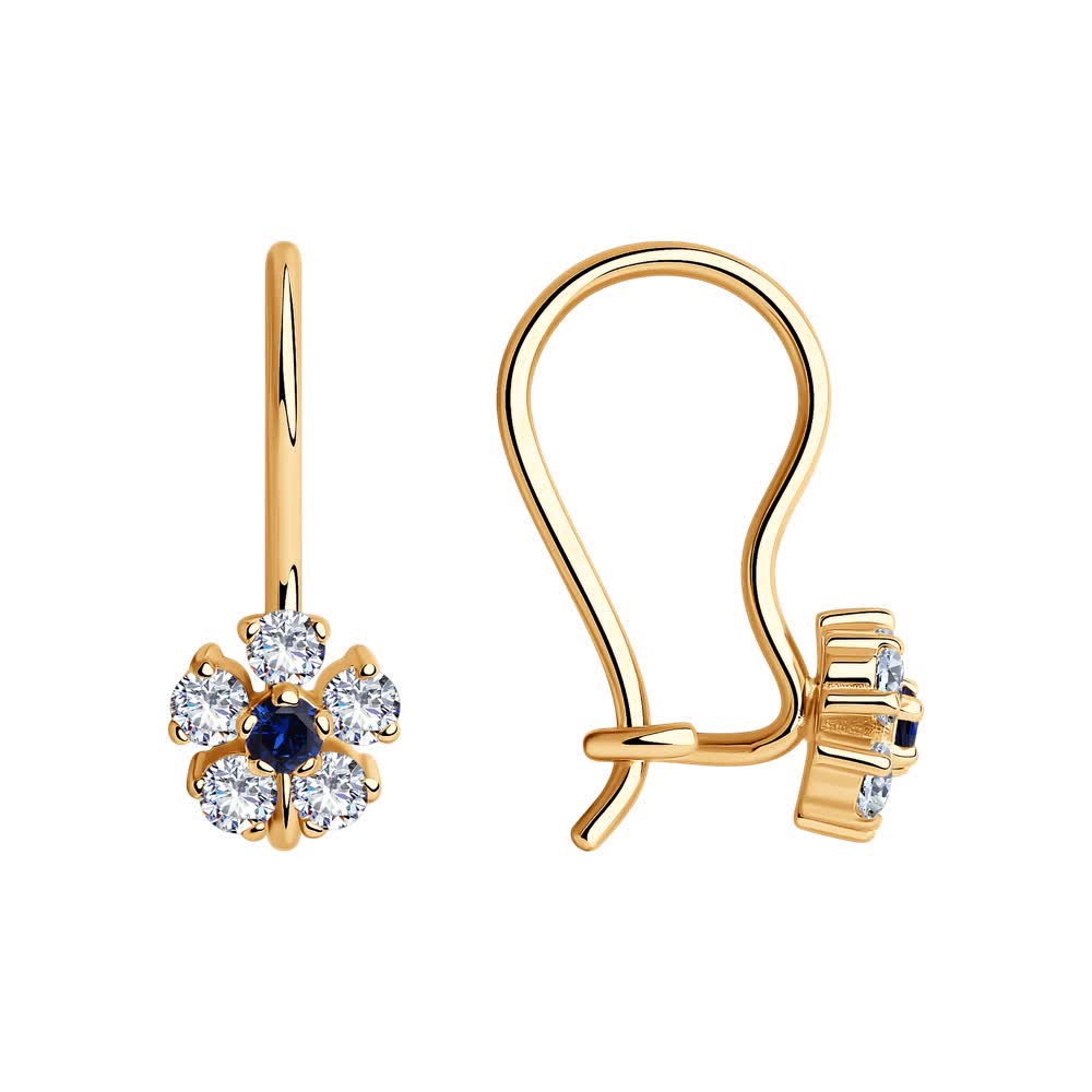 Cercei Sokolov din aur cu zirconii albastre