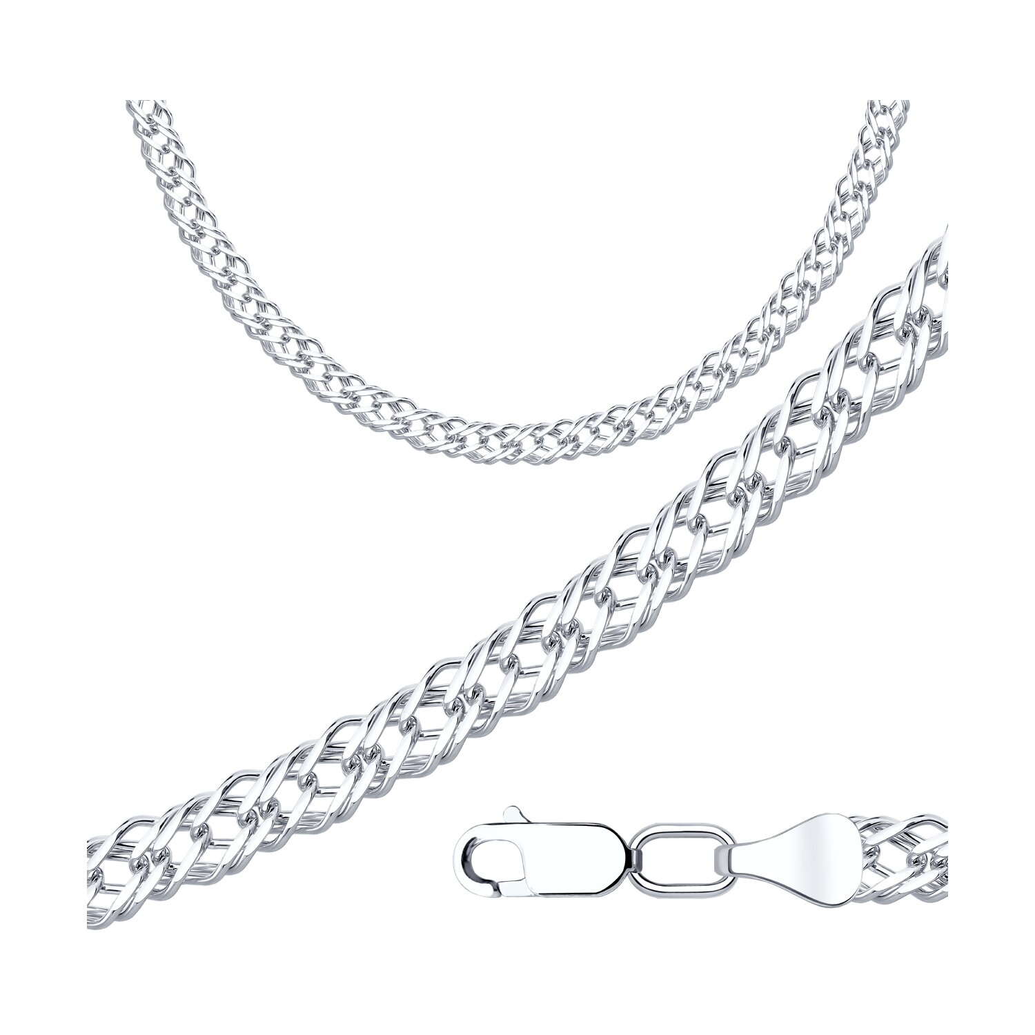 Lanț Sokolov pentru bărbați din argint, împletitura tripla cu romb