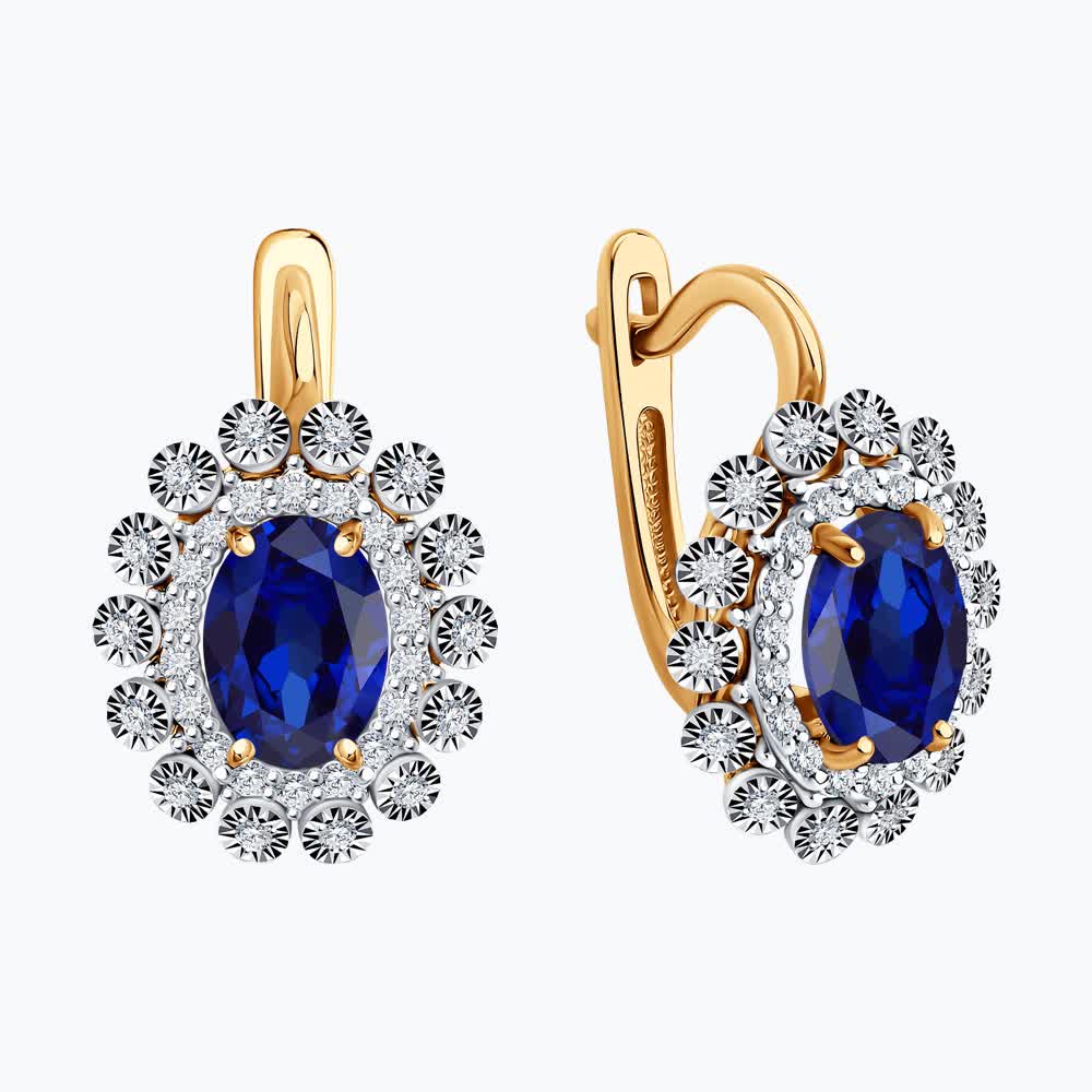 Cercei Sokolov din aur combinat cu diamante și safire