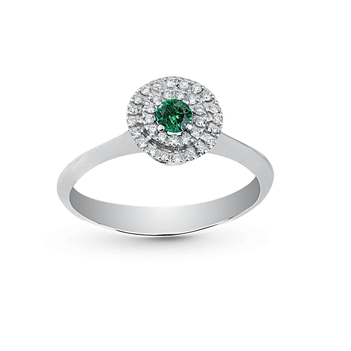 Inel Artlinea din aur alb cu diamante și smarald