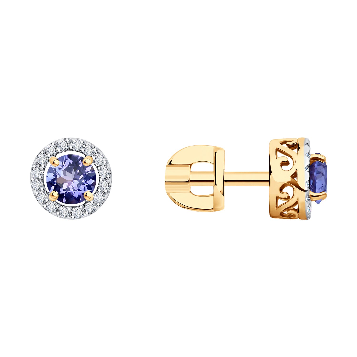 Cercei Sokolov de aur cu diamante si tanzanite