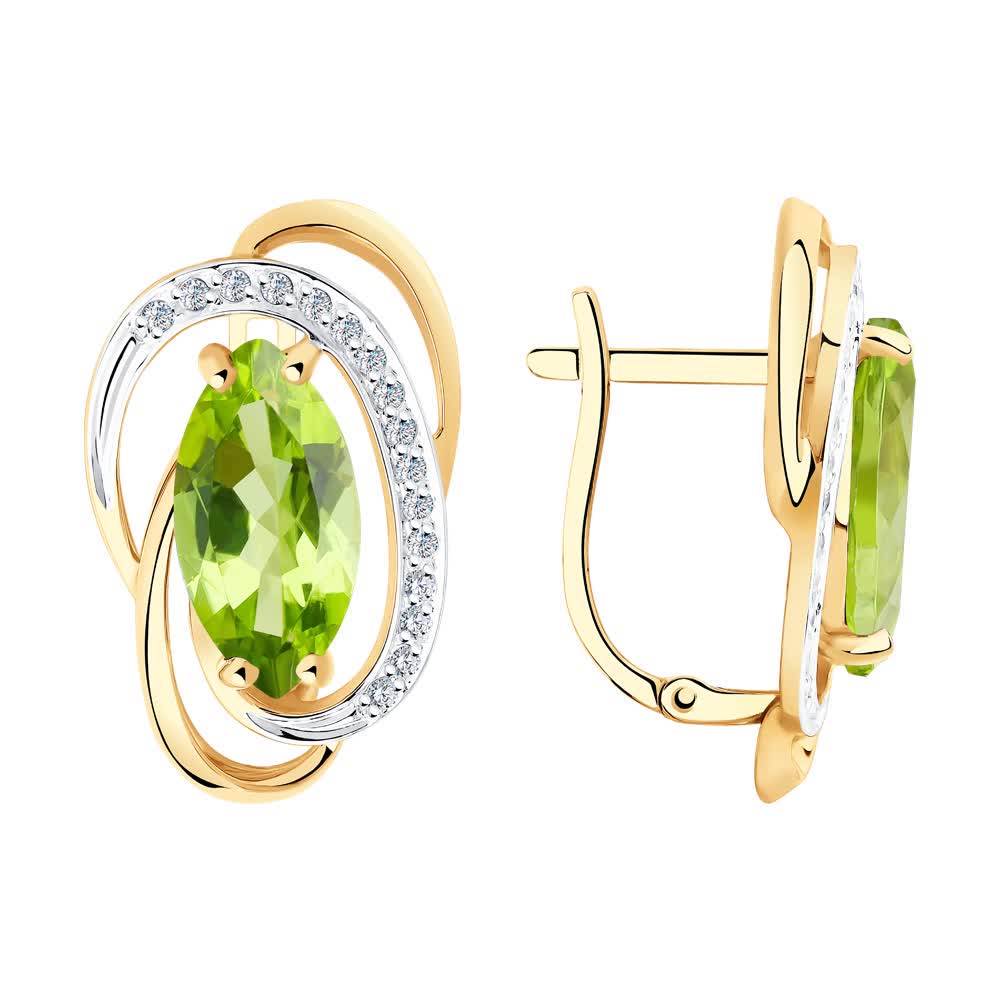 Cercei Sokolov din aur cu hrizolit si zirconii