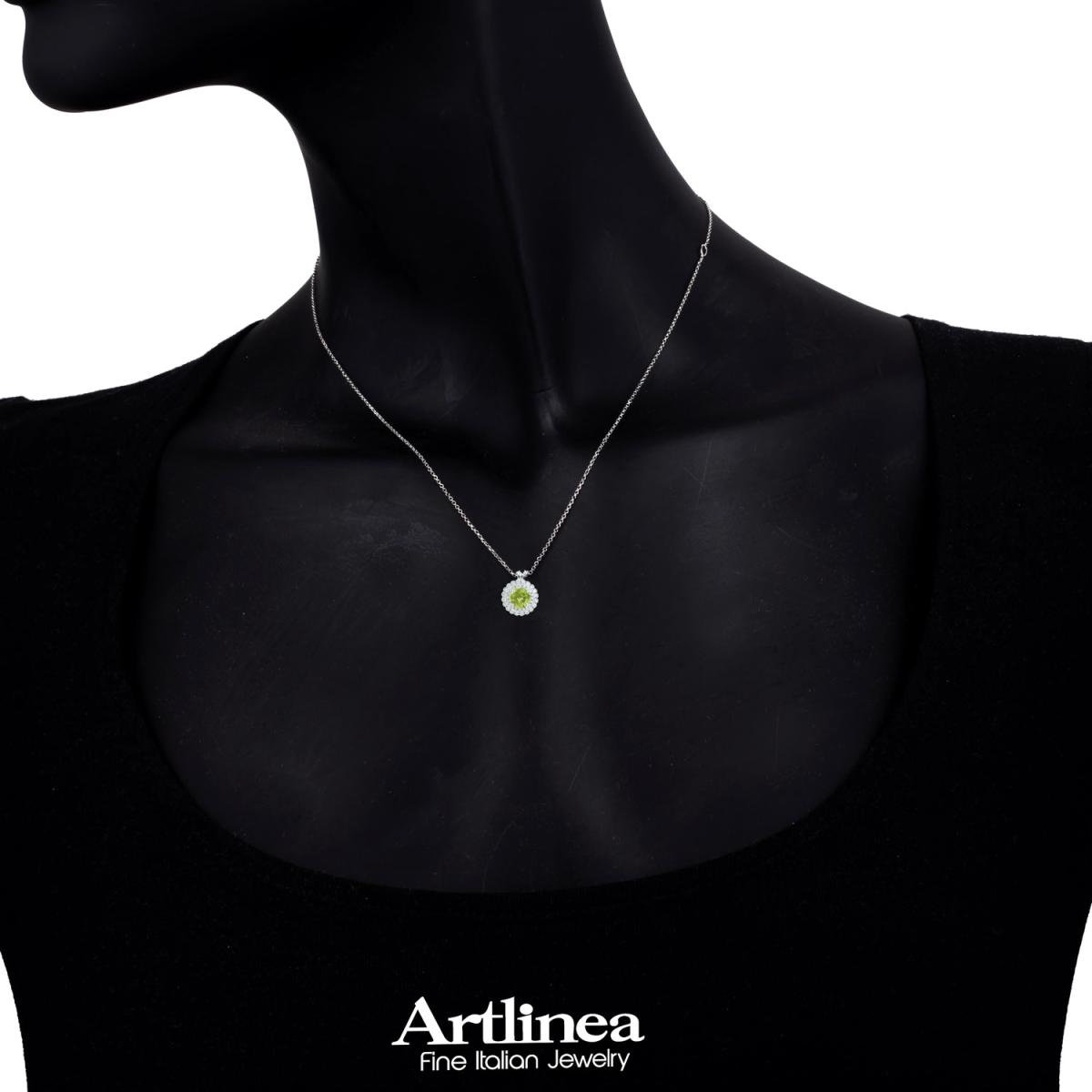 Colier Artlinea din aur alb cu diamante și peridot