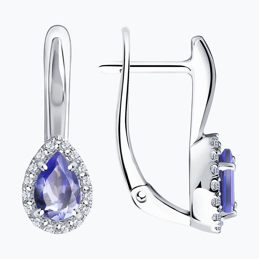 Cercei Sokolov din aur alb cu diamante și tanzanite