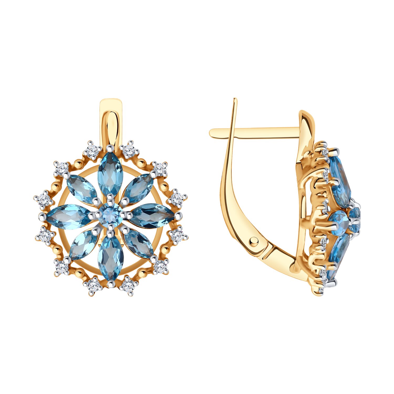 Cercei Sokolov din aur cu topaz si zirconiu