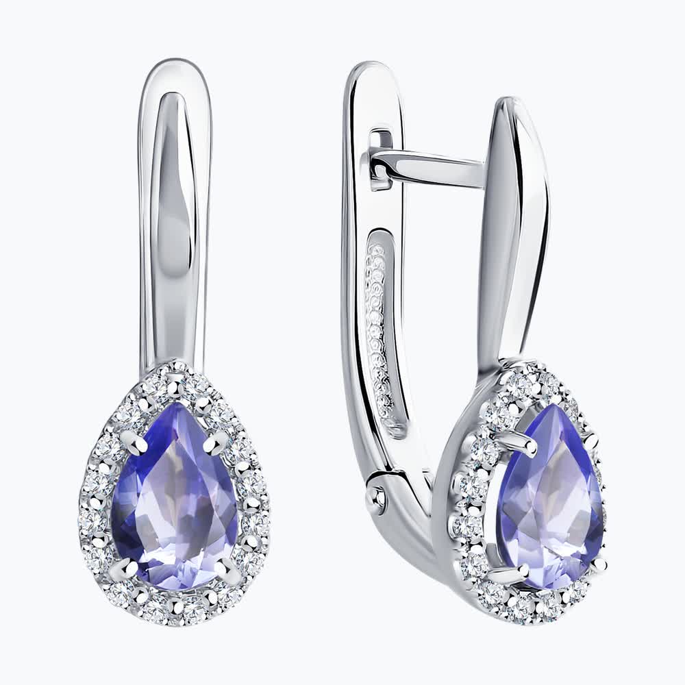 Cercei Sokolov din aur alb cu diamante și tanzanite