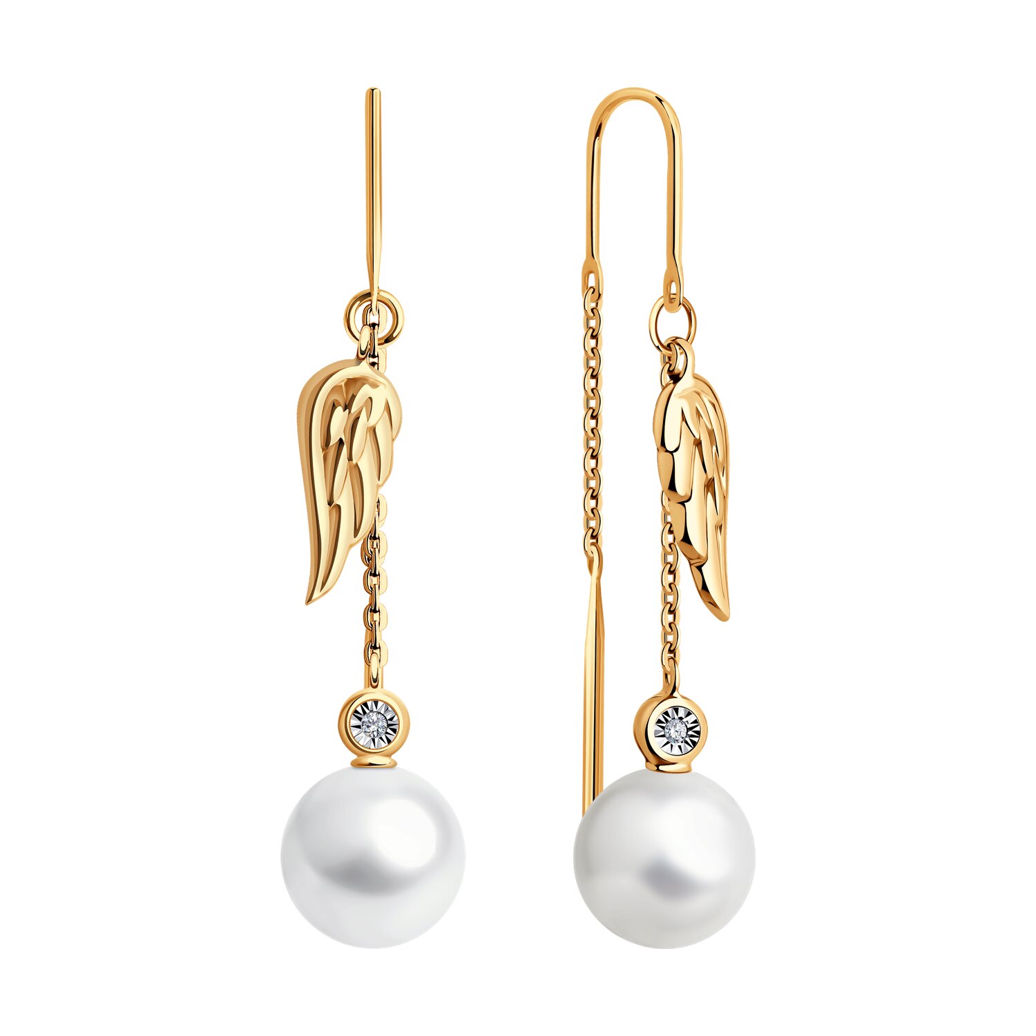 Cercei Sokolov din aur combinat cu diamante și perle