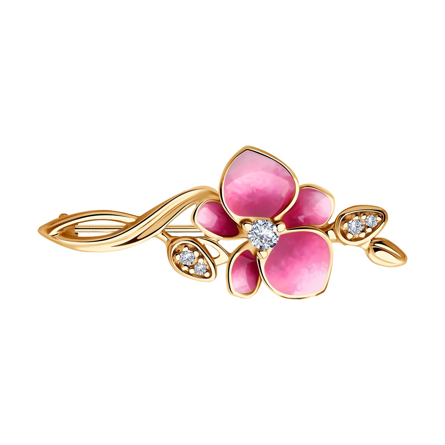 Broșă Sokolov din argint aurit cu zirconiu și emal