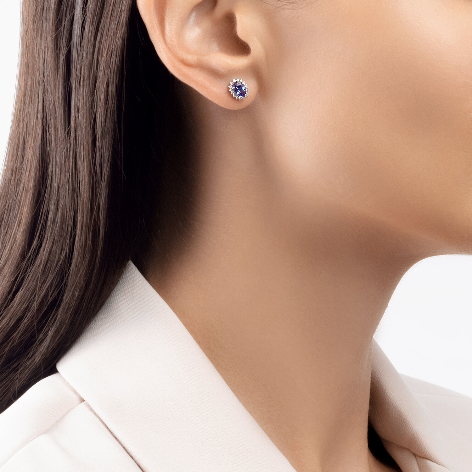 Cercei Sokolov din aur alb cu diamante și tanzanite - image 3