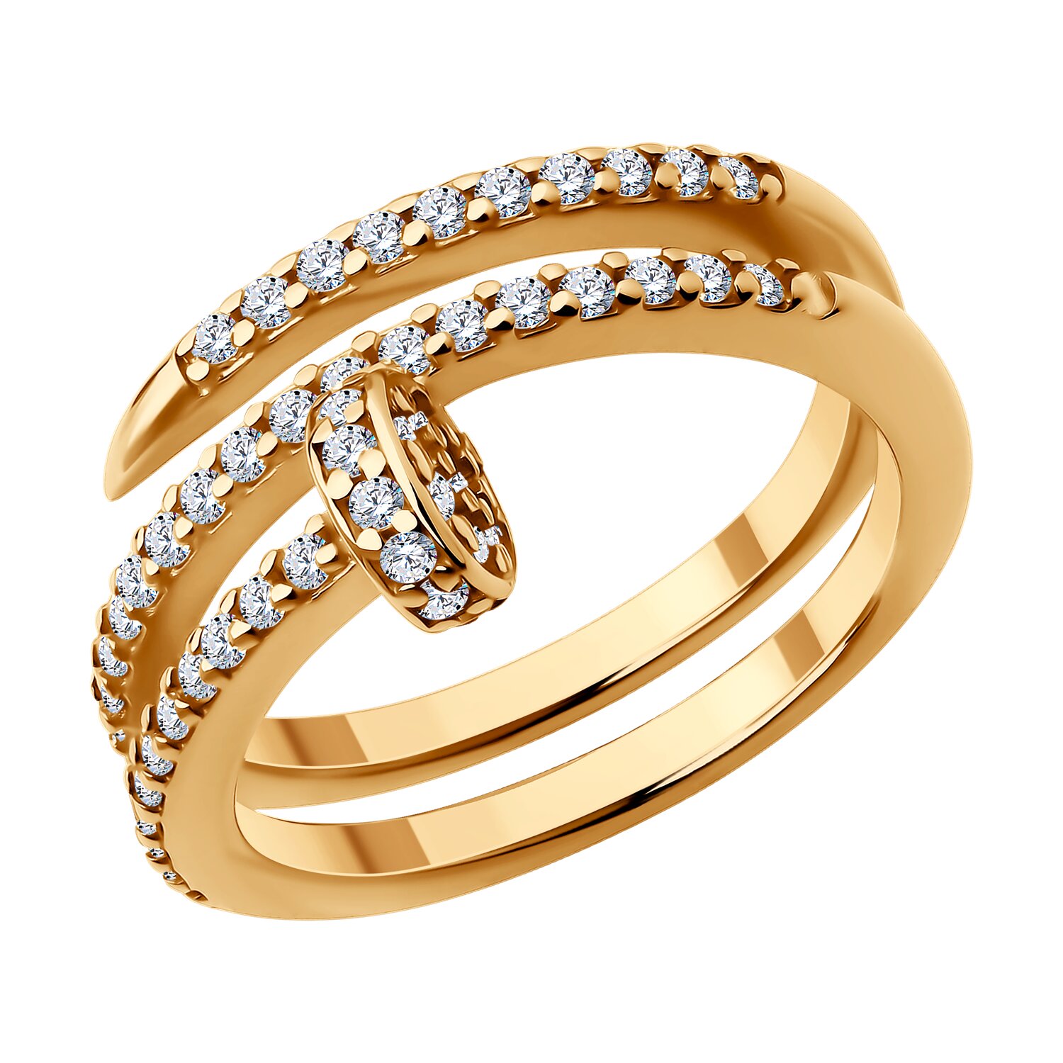 Inel Sokolov din argint placat cu aur cu zirconii