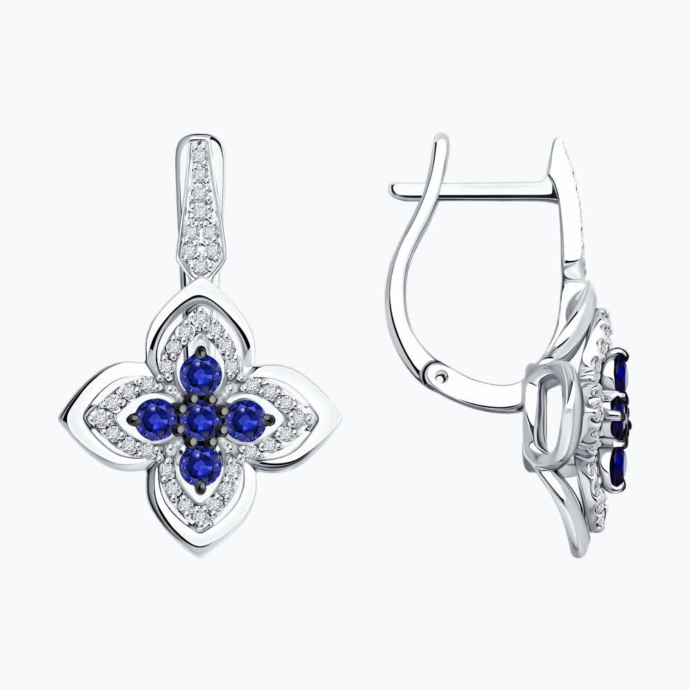 Cercei Sokolov din aur alb cu diamante și safire