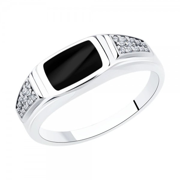 Inel Sokolov din argint cu emal si zirconii