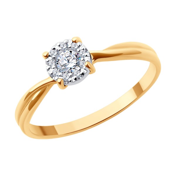 Inel Sokolov din aur combinat cu zirconii