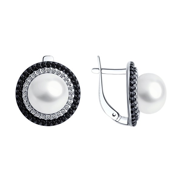 Cercei Sokolov din argint cu perla si zirconii