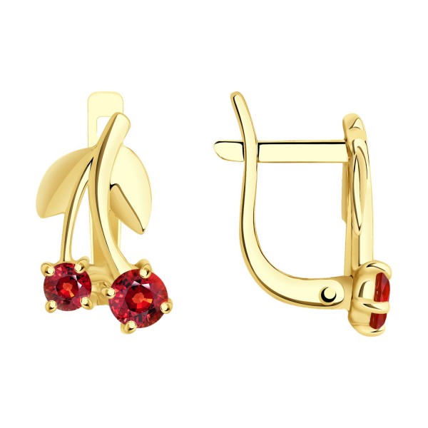 Cercei Sokolov din aur galben cu corund roșu