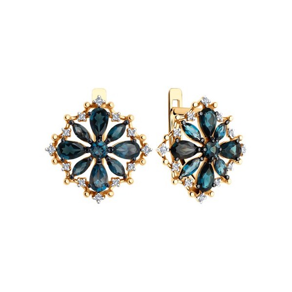 Cercei Sokolov din aur cu topaz si zirconii
