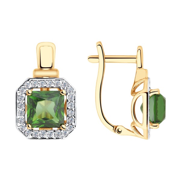 Cercei Sokolov din aur cu sital, turmalina si zirconiu