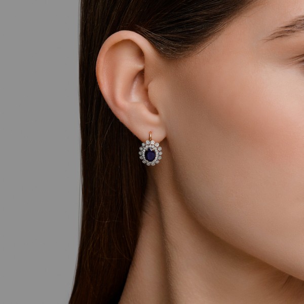 Cercei Sokolov din aur combinat cu diamante și safire - image 3